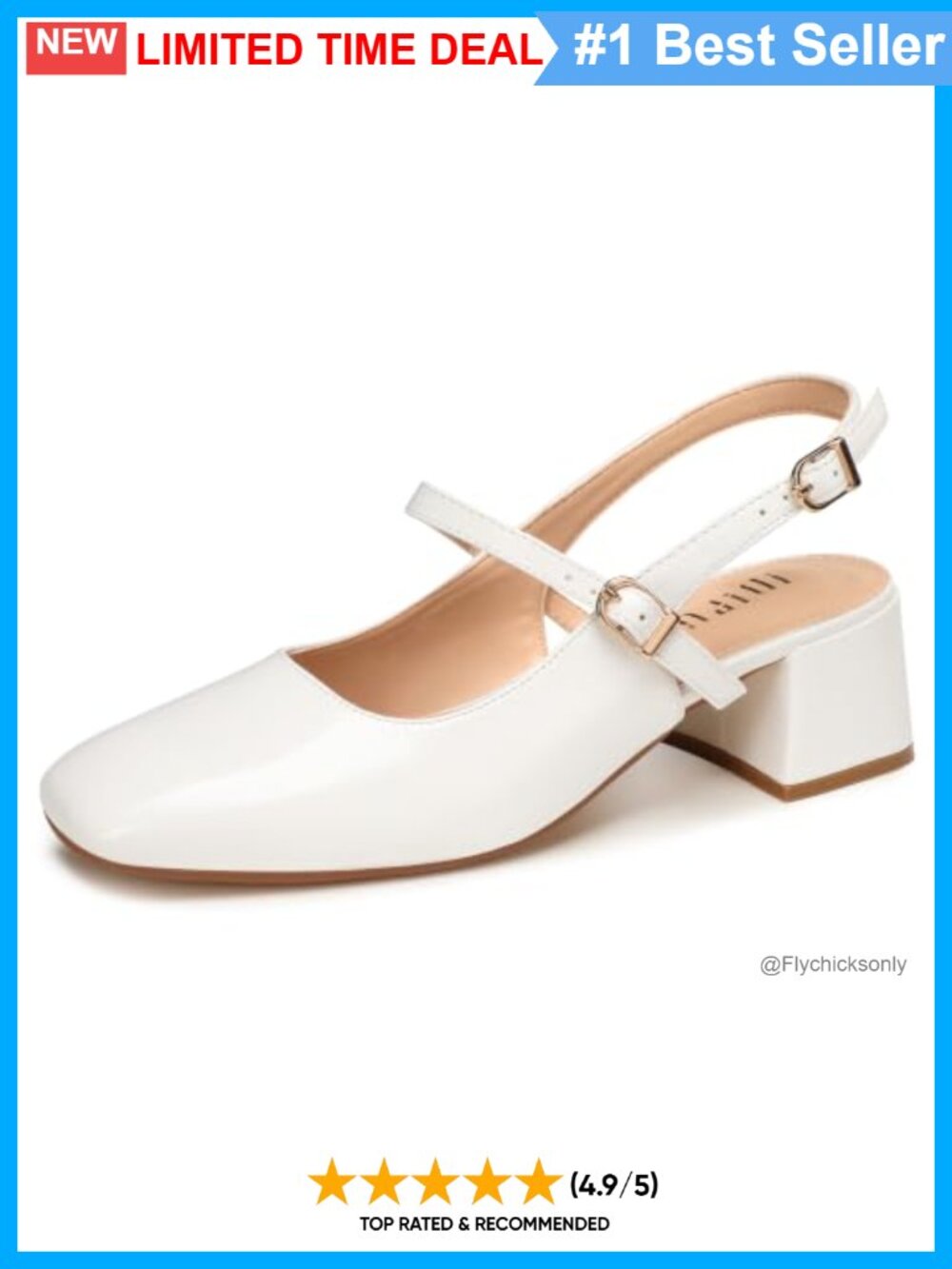Mary Jane Heels Square Toe Slingback Block Heel Pumps